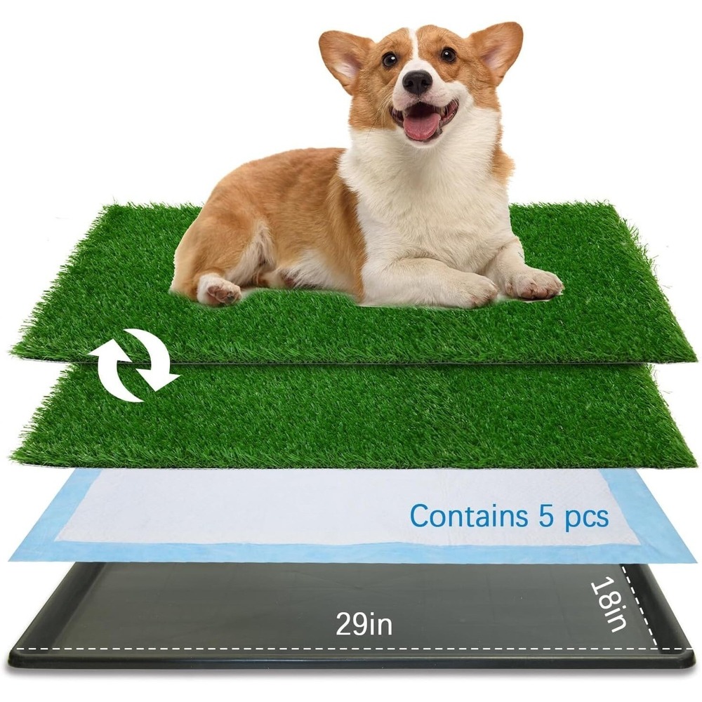 Oiyeefo 29"x18" Dog Grass Mat Potty Training Tray + 2-Pack Replacement Turf Pads